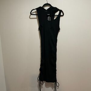 Darker Waves Black Hooded Washed Ribbed Mini Dress Size L NWT Gothic Streetwear
